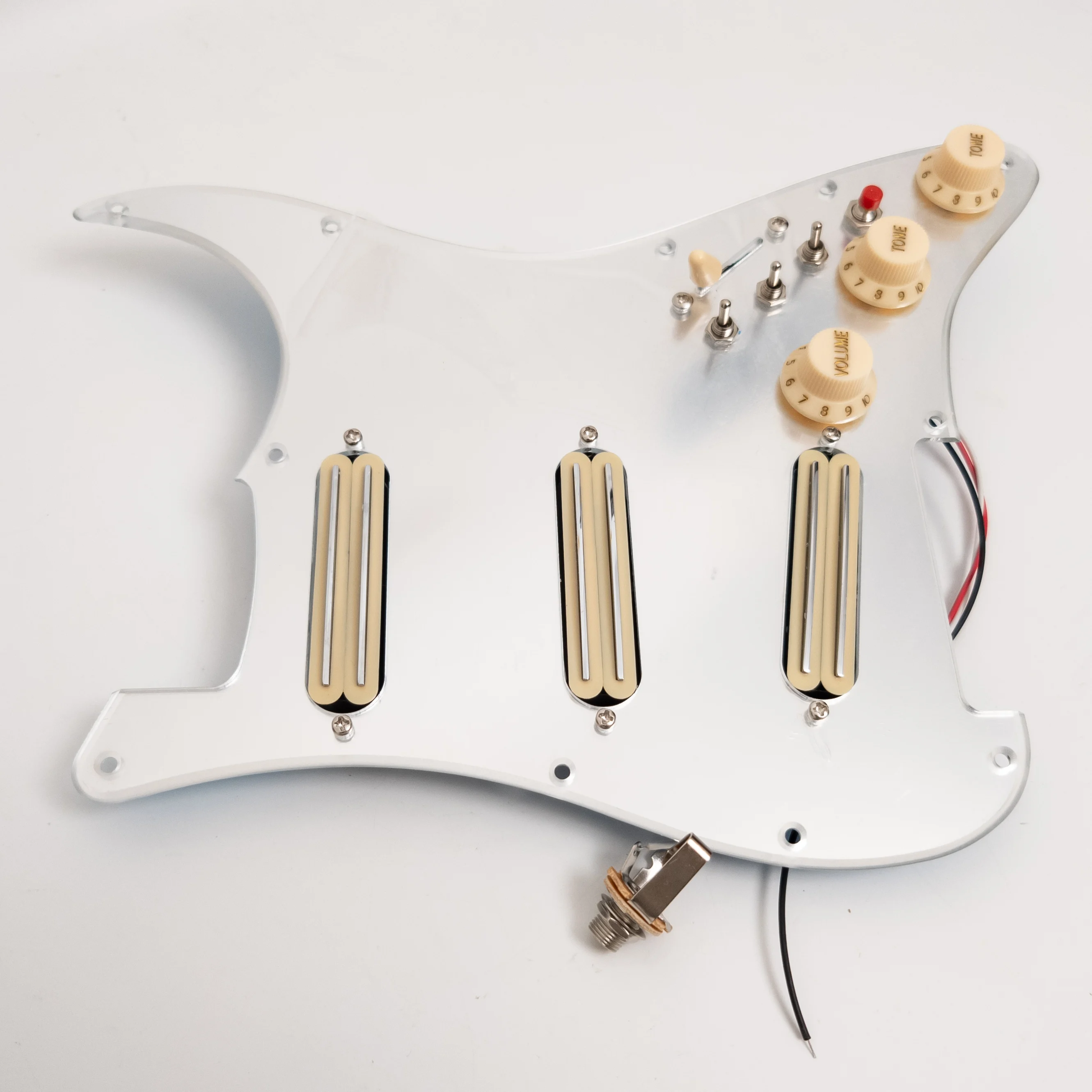 

Guitar Prewired Loaded Pickguard ST SSS Style Guitar with Coil Splitting Mini Dual Rail Humbuckers Pickups Set