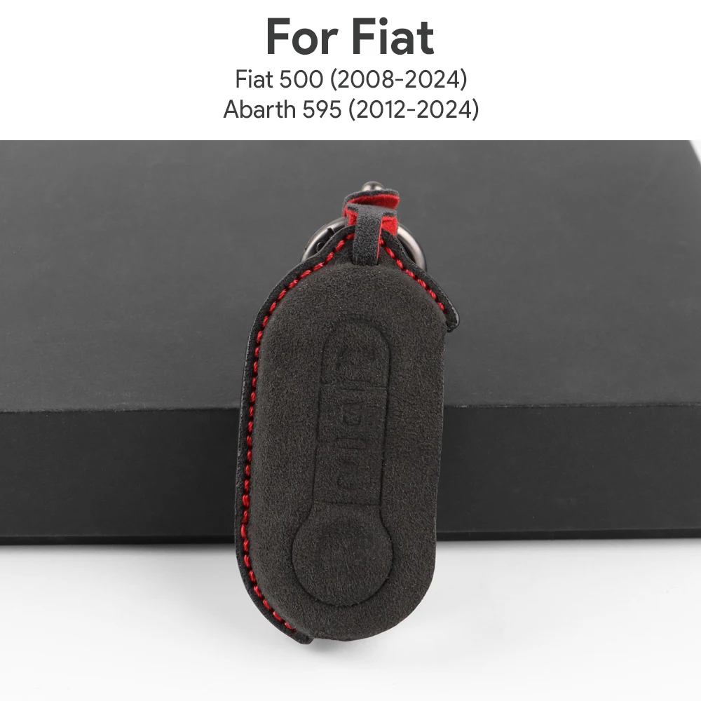 Italy Super Suede Car Key Case Shell For Abarth 595 2012-2020 2021 2022 2023 2024 Fiat 500 2008-2024 Interior Trim Accessories