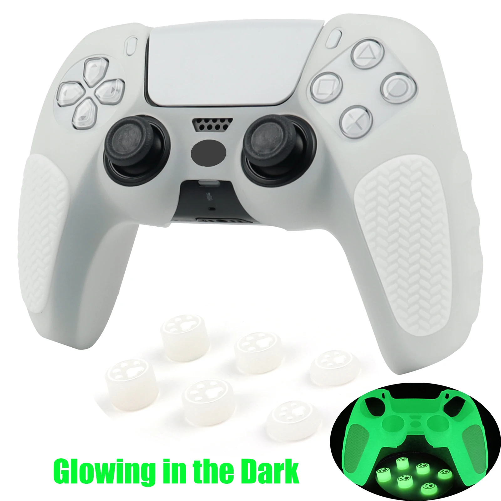 

Glowing in Dark Transparent Soft Silicone Skin Cover for PS5 Controller Case Video Gaming Accessories with Joystick Grip Caps