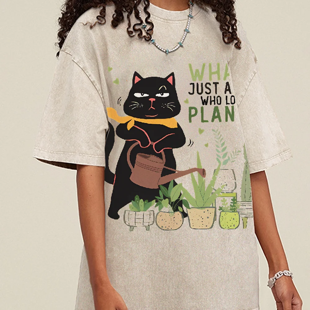 

Fresh Flower Black Cat Print T-Shirt Pure Cotton Men's And Women's Same Couple's Clothing Short-Sleeved Fashion Summer Trend