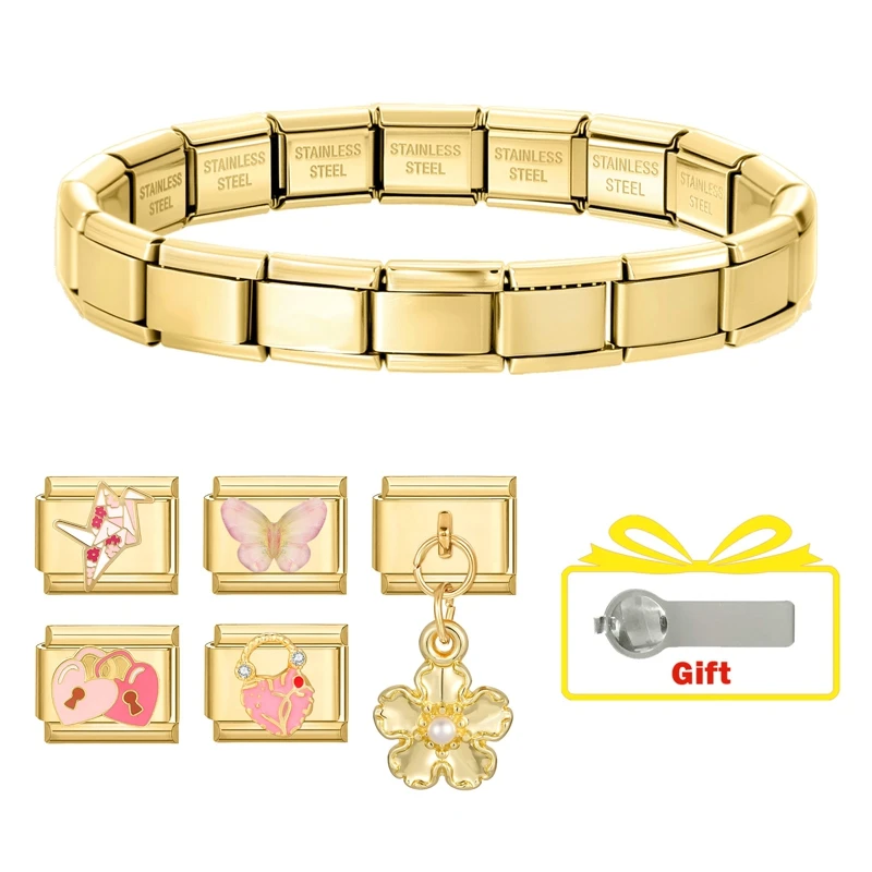 Y2K Multi-Functional Personalized Flower Heart Cherry Pendant Charm Fit 9mm Stainless Steel Colorful Bracelet Jewelry DIY Making