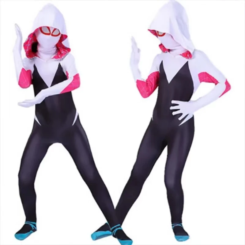 3D Style Bodysuit Adult Spider-Gwen Ghost Spider Girls Cosplay Hooded Suit Spider Cosplay Halloween Costumes Jumpsuit  For Girls