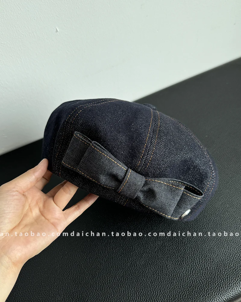 Cappello da zucca ottagonale strutturato con doppio fiocco dolce fatto a mano per l'industria pesante giapponese