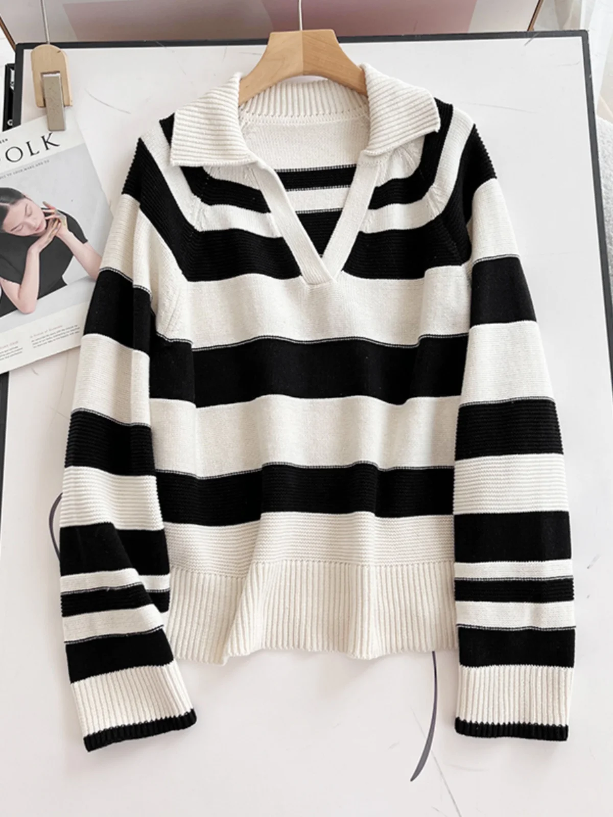 ノルディック C+ウッド 990 プラス レディース スタンドフィット ウールブレンド スポーツ ストライプ ニット セーター パーカー 秋 ロングスリーブ ターンダウンカラー