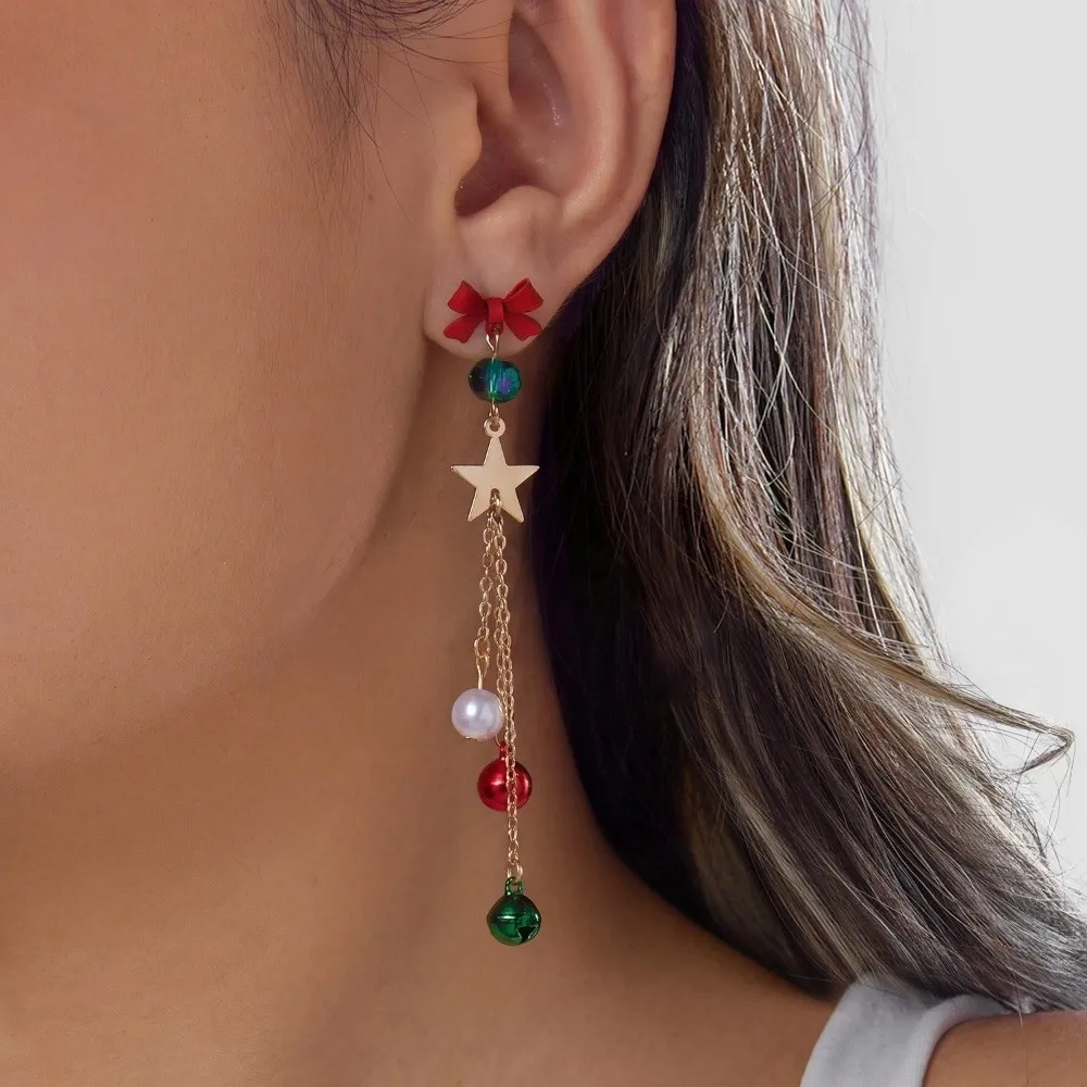 Imitation Pearl Christmas Earrings Xmas Tree Dripping Oil Xmas Drop Earrings Alloy Merry Christmas Christmas Jewelry New Year