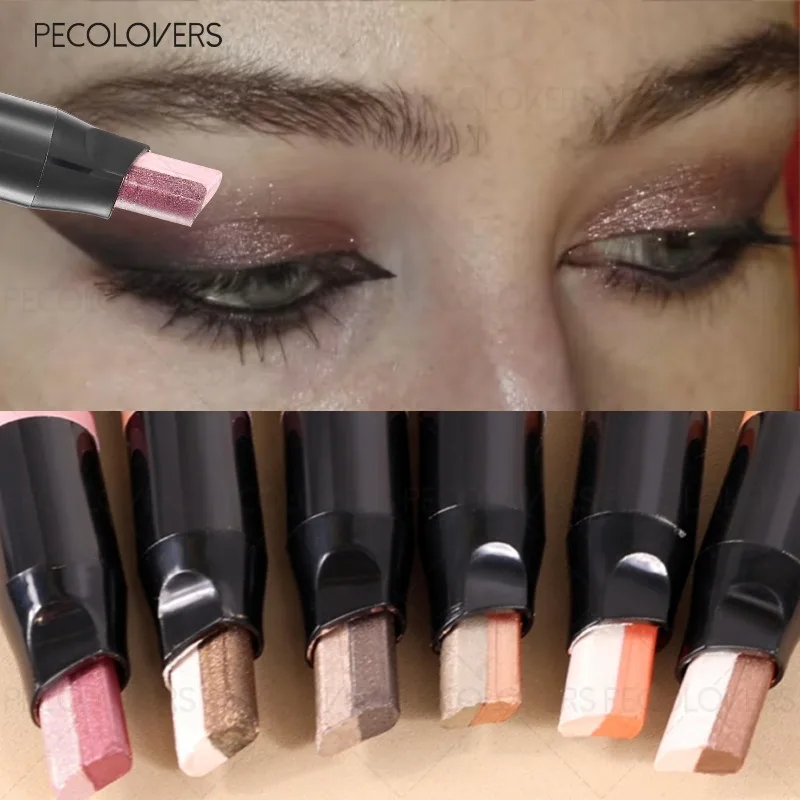 Lazy Zweifarbiger Lidschattenstift, Augen-Highlighter, Geeignet für Anfänger im Make-up, Wasserfest und Schweißresistent, Augenkosmetik