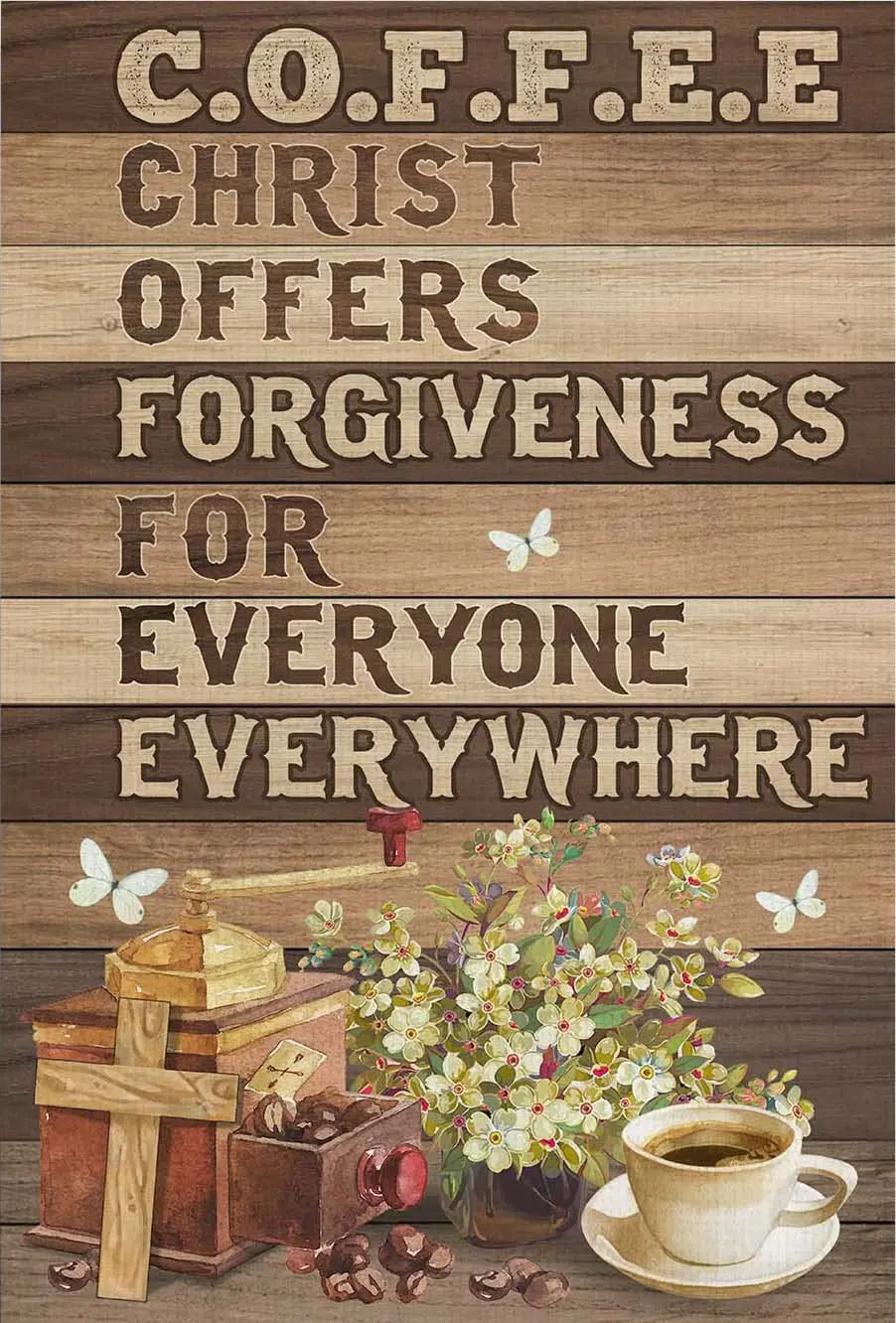 Mocozim Rustic Retro Metal Tin Sign Coffee Christ Offers Forgiveness for Everyone Everywhere Jesus Wall Poster Plaque for Bathro