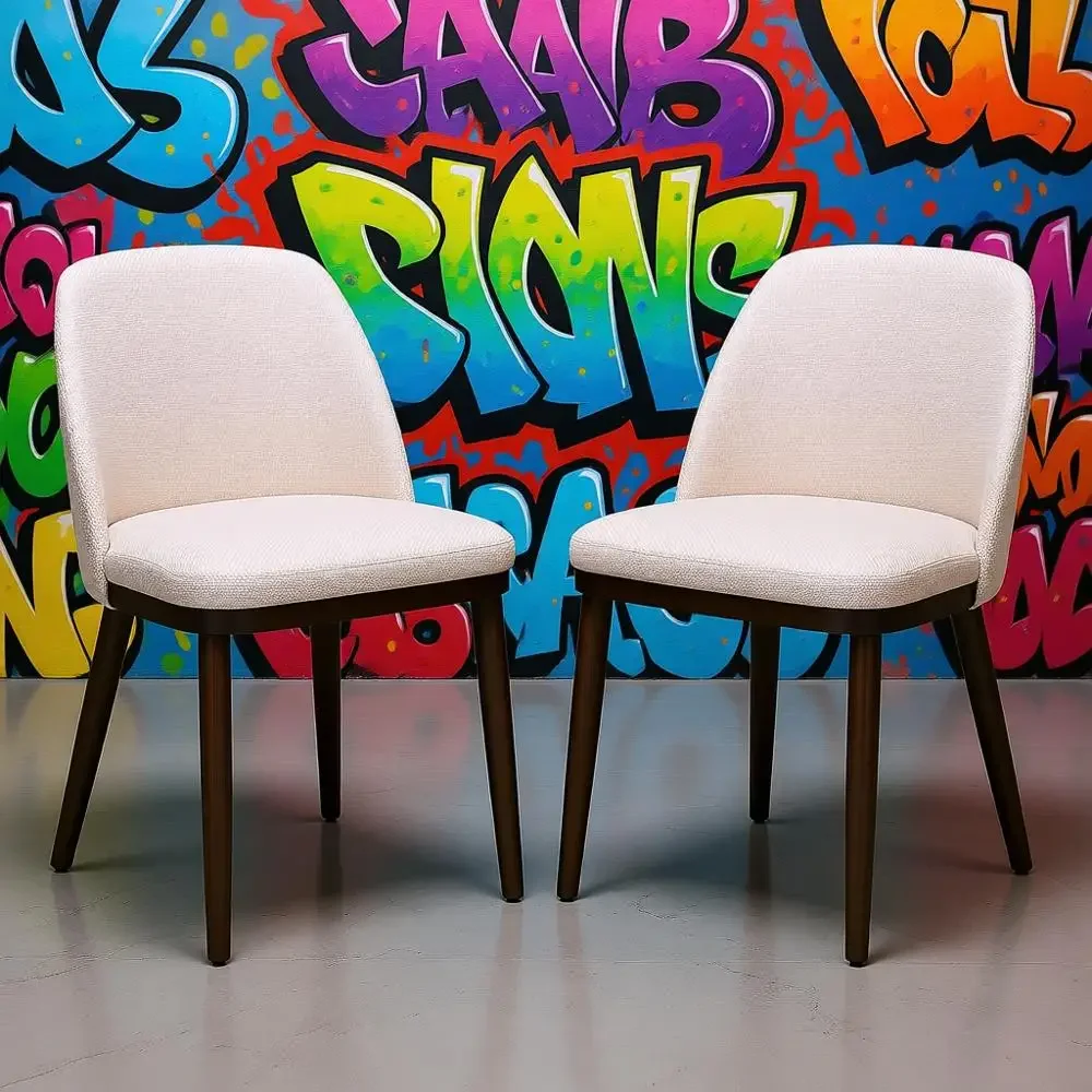 

Набор из 2 боковых стульев с бежевой тканевой обивкой и деревянными ножками для столовой и кухни