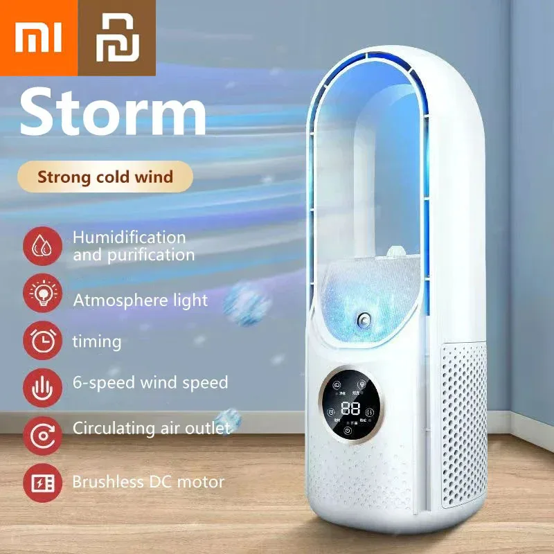 

Youpin Xiaomi Portable Air Conditioner USB Air Cooler Bladeless Electric Fan 6 Speed Silent Timed Air Conditioner Humidifier