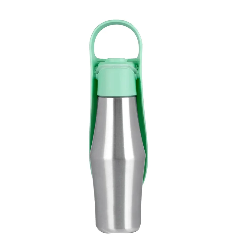 Portable Dog Water Bottle - Stainless Steel Dog Travel Water Bottle with Drinking Feeder, Leak Proof Green