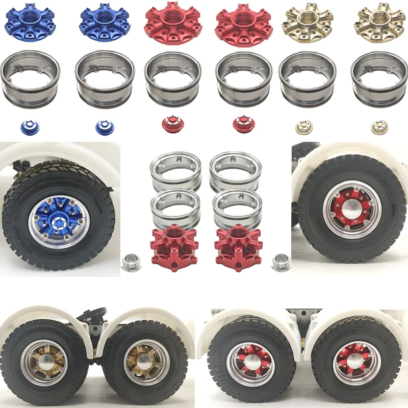 

1:14 масштаб, 2 шт., металлический передний и задний обод ступицы колеса для грузовика Tamiya RC с самосвал SCANIA 770S R620 VOLVO Arocs MAN TGX Car