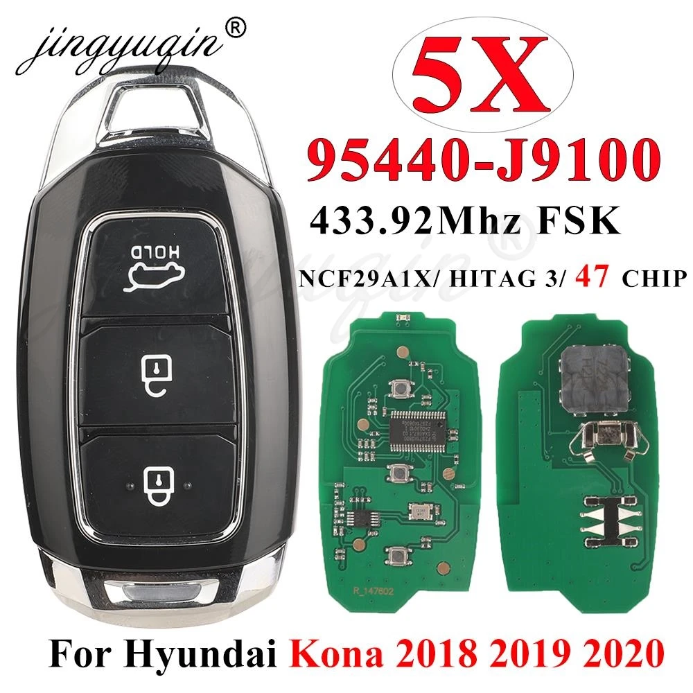 

jingyuqin 5pcs 95440-J9100 Remote Car Key For Hyundai Kona 2018 2019 2020 FOb ID47 Chip Smart Keyless Go Control TFKB1G085