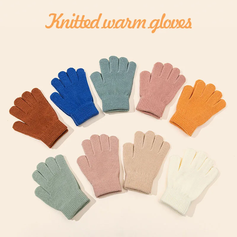 

Winter Warm Kids Gloves Windproof Knitted Soft Full Finger Outdoor Cycling Gloves Thermal Anti-cold Children Running Gloves