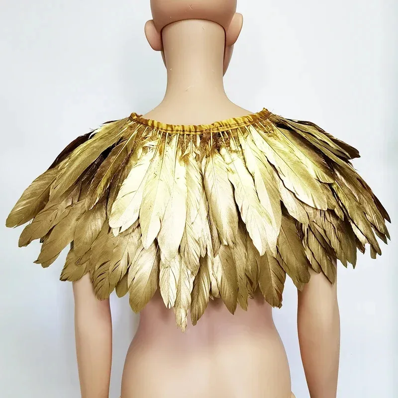 Gothic Victorian Shrug Shawls Golden Fake Collar Goose Feather Shoulder Wrap Cape Ribbon Trims Cosplay Part NM35 - view 5
