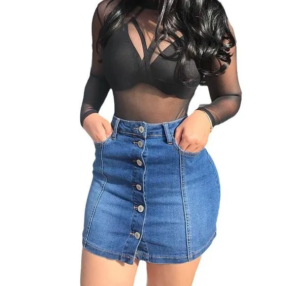 

New Casual Denim Skirt for Women Summer Wrap around Skirt Zipper Slit Design Cotton Material Color Faionable