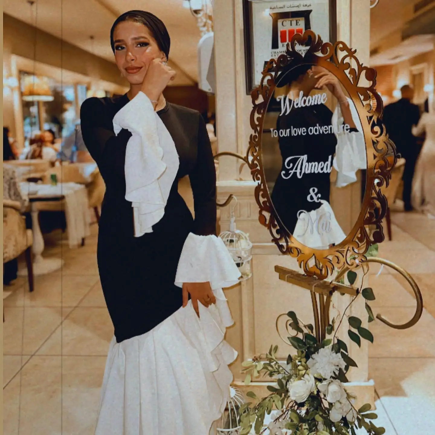 Adeli Elegant Black O-neck Prom Gown Women's White customized Long Sleeve Party Evening Dress Floor Length Formal Occasion Gowns image 3