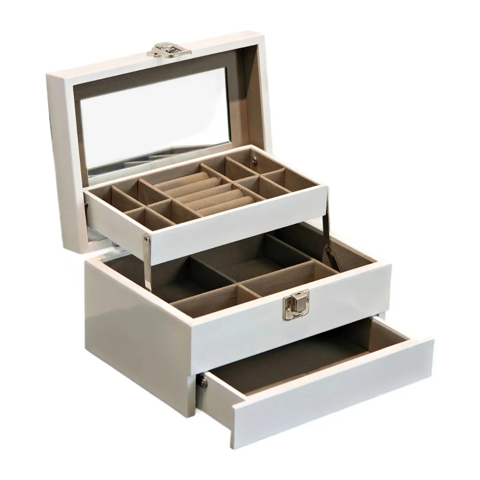 

Jewelry Case Wooden Stylish Space Saving Multifunction Multi-layer Earring Holder for Dresser Vanity Table Watches Necklace