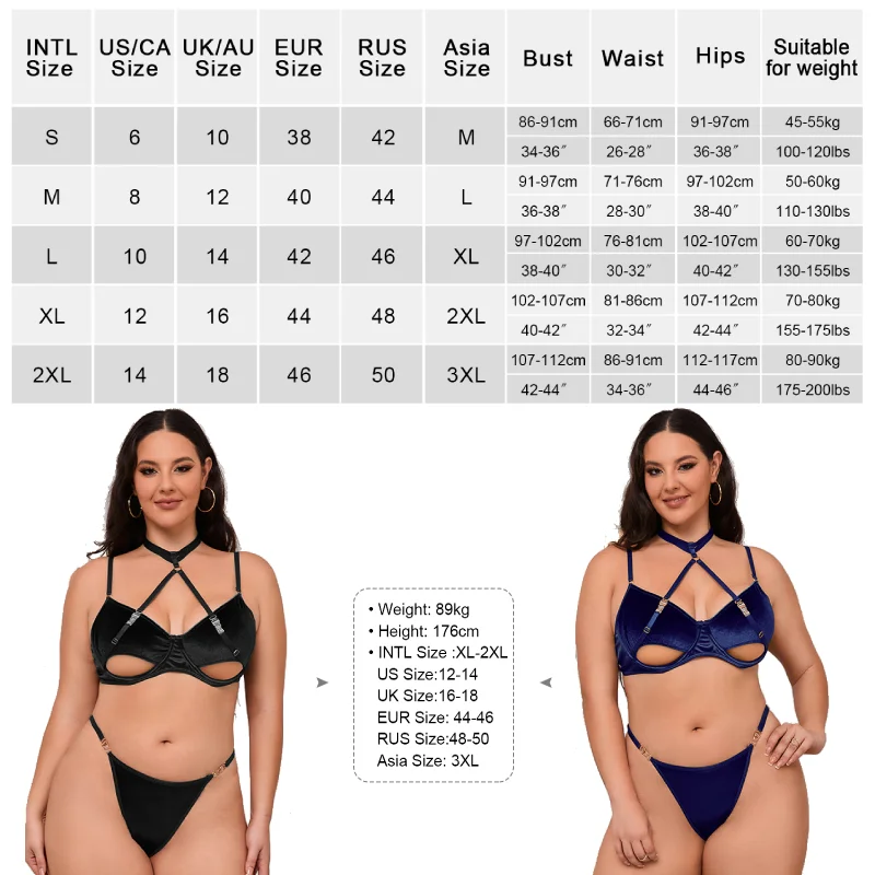 Ohyeahlady Hot Bra And Panty Set Plus Size 3XL Velvet Sexy Women Lingerie Hollow Cut Underwear Female 2 Pcs Bikini Intimate Wear