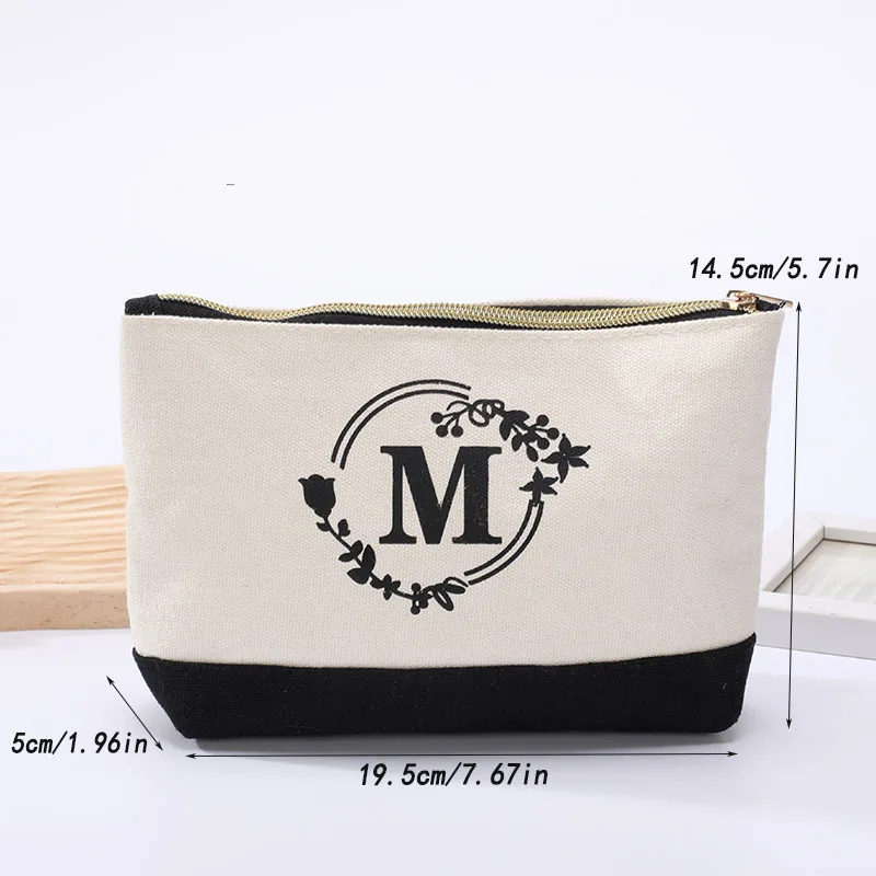 Portable cosmetic bag black and white color collision splicing organizer waterproof circle letter printing zipper coin purse