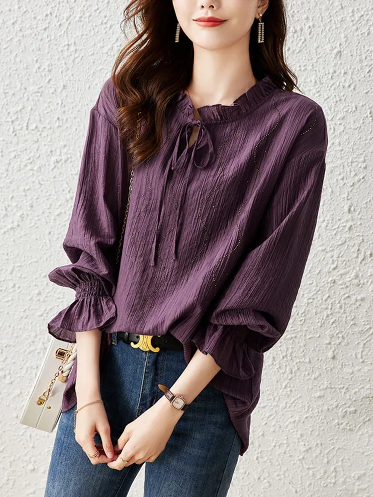 Women Long Sleeve Blouse Shirt New Arrival 2024 Spring Korean Style Flare Sleeve Basics Loose Ladies Elegant Tops Shirts B3246