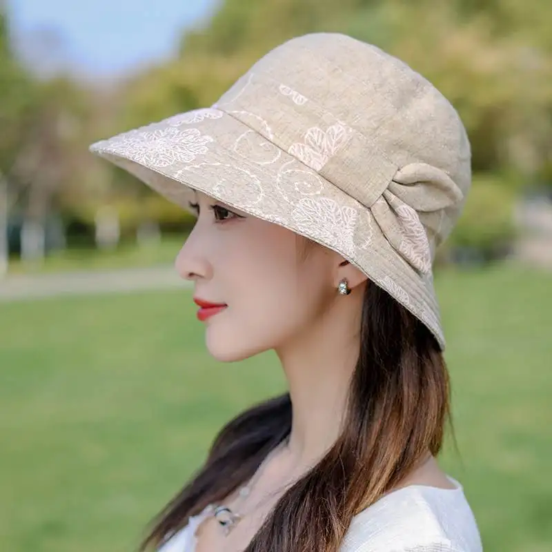 女性の夏用アウトドアフィッシングキャップ日焼け止めバケットハットファッショナブルで多用途な中年および高齢の母親用サンシェードキャップ