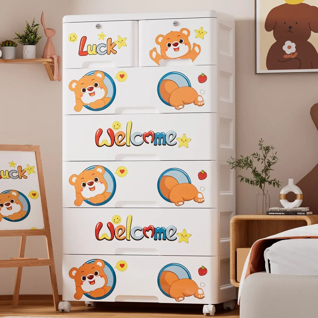 Thickened Plastic Storage Cabinet 5-Drawer Organizer for Home Living Room Baby Children's Wardrobe Drawer Style Plastic Furnitur