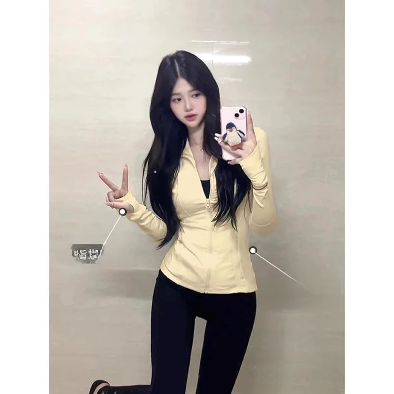 slim-fit-women's-cr-yellow-sun-protection-clothing-2025-new-sle-stand-collar-ice-silk-yoga-fitn-riding-wear