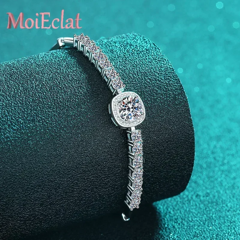 Luxury Square Round Wrapped Moissanite 2.4 Carat Bracelet, Platinum PT950 Timeless Classic Female Jewelry Sparkling Wedding Gift