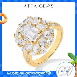 ATTAGEMS Luxury D VVS1 Color Asscher Cut 2.0CT Moissanite Diamond Rings For Women S925 Silver With Certificate Fine Jewelry New