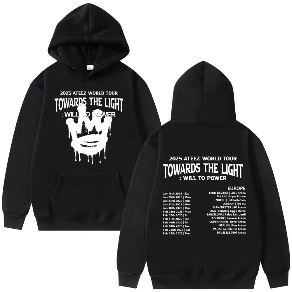 

ATEEZ 2025 World Tour Towards The Light Will To Power Graphic Hoodie Men Women Korean Fashion Kpop Sweatshirts Men's Clothing