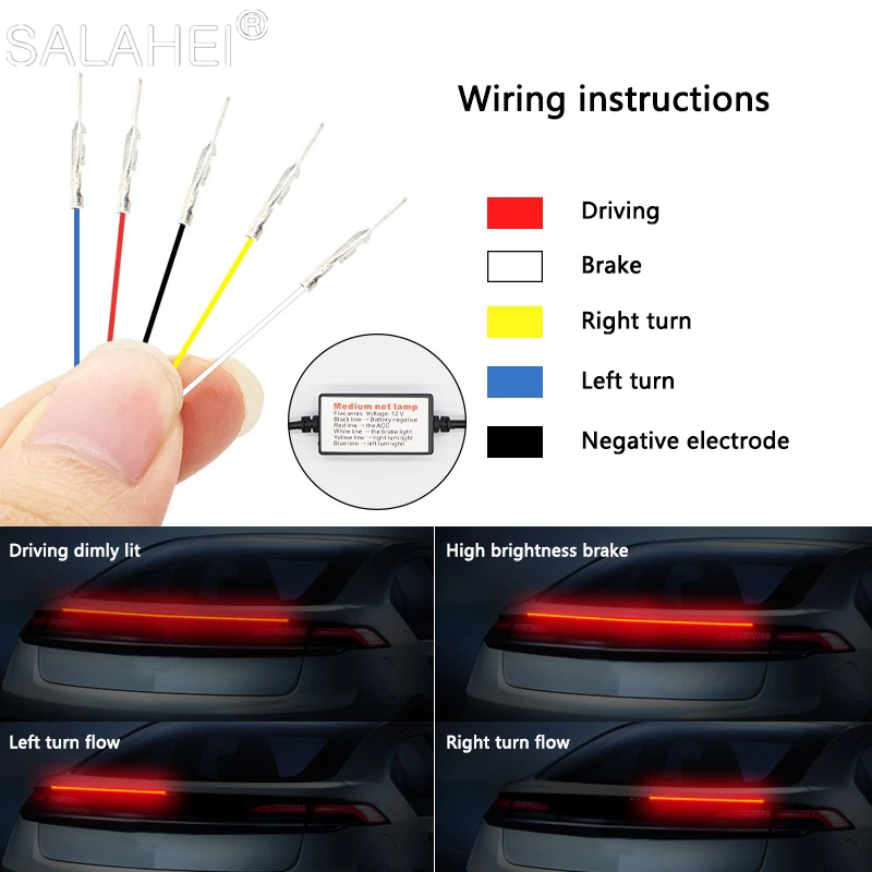 12V Car LED Spoiler Light Universal Carbon Fiber Spoiler Flow Lamp Turn Signal Brake Warning Light Auto Rear Tail Wing Accessory