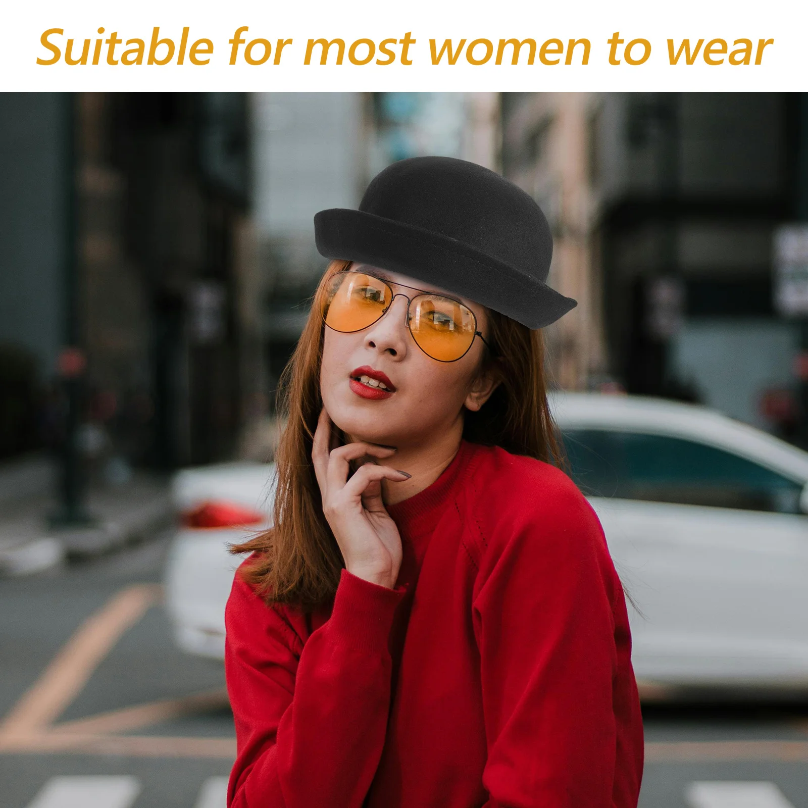 

Woolen Dome Hat Black Roll-Up Brim Women Winter Spring Autumn Lady Bowler Breathable Soft Warm Party Hats Festival