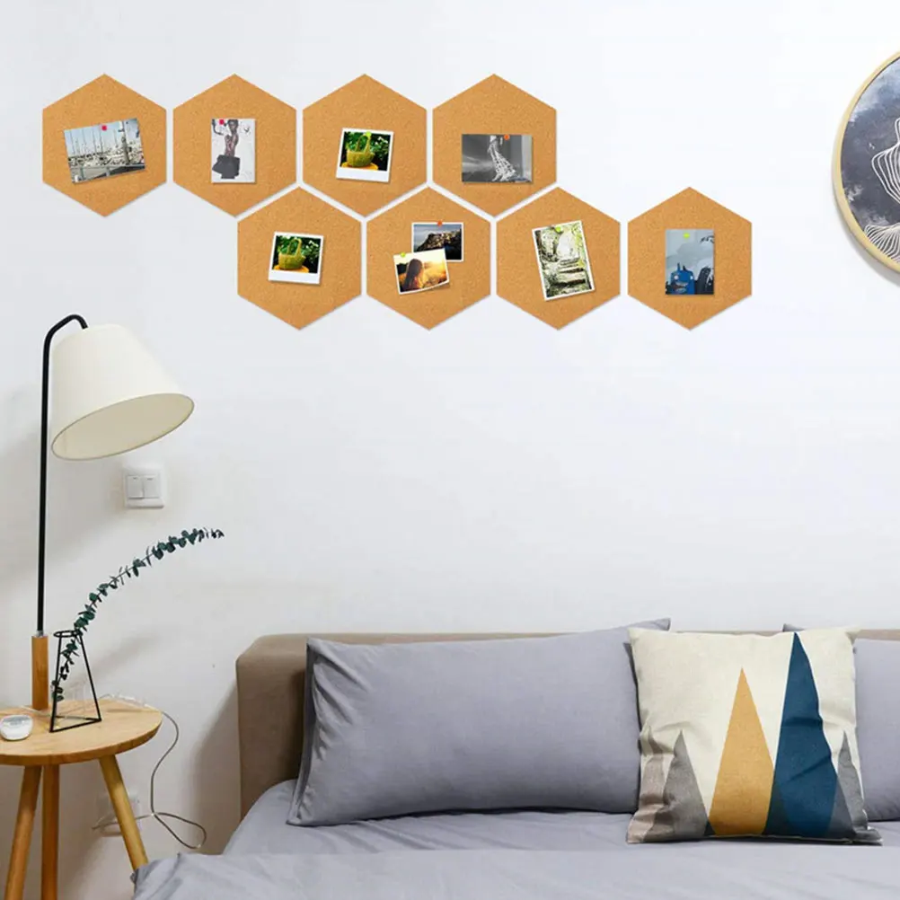 

8pcs Cork Tiles Self Adhesive Hexagon Boards Notice DIY Office Self Adhesive Diy Notice Board Wall Background Photo Display