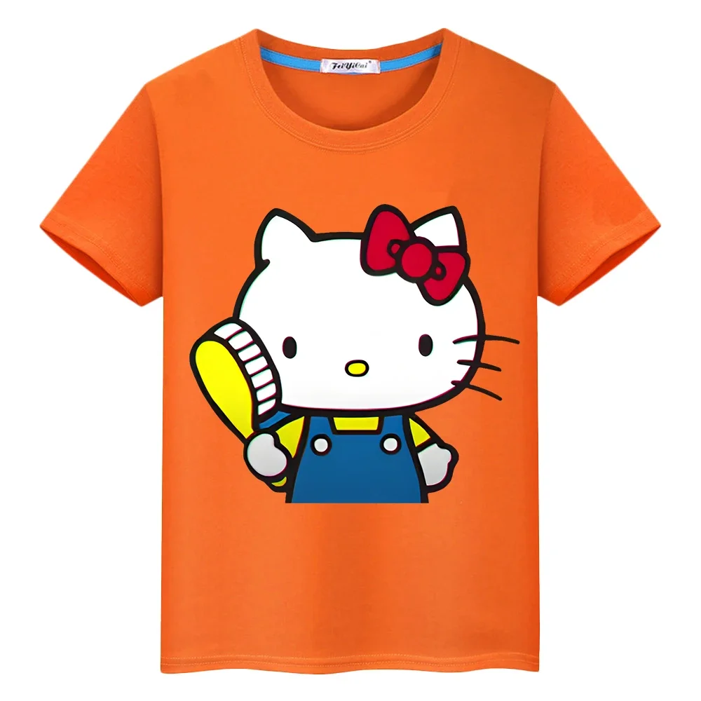 boys girl Summer hello kitty clothes Print Cute T-shirt 100%Cotton Short Cartoon Tops Anime Tees y2k one piece kids clothes gift