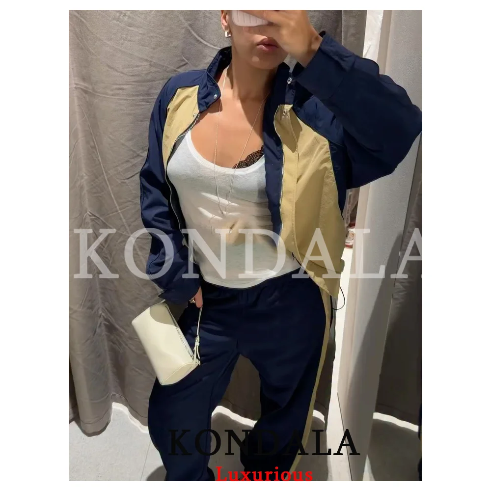KONDALA Casual Chic Khaki Damen-Hosenanzug Patchwork Reißverschluss Locker Sitzendes Oberteil Lange Hose mit Elastischem Bund Mode 2026 Herbst Sportanzug – Detail 4