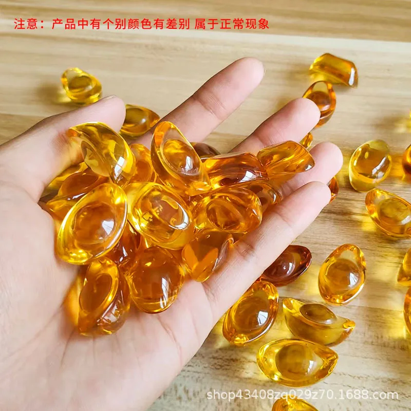 Yellow Crystal Glass Ingot Ornament Wealth Gathering Opening Gift Decor Craft Accessory for Treasure Bowl Small Ingot