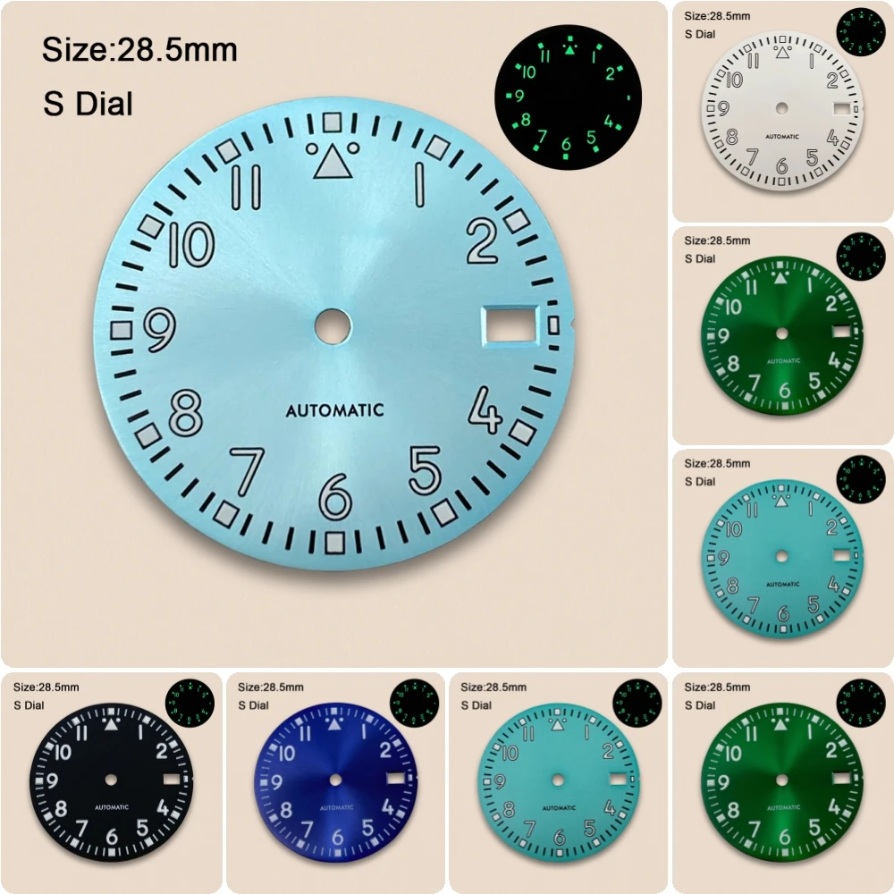 

28.5mm S Logo Retro Digital Dial Suitable For NH35 NH36 Movement Green Luminous High Quality Watch Accessories Repair Tool