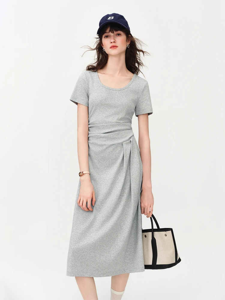 

Новая повседневная приталенная А-образная блузка с круглым вырезом, сборками по бокам и на талии, из смесового хлопка, с коротким рукавом, для весны и лета