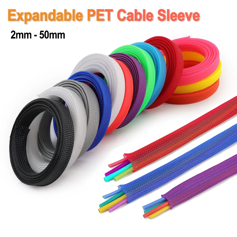 3m Expandable Sleeve 2mm - 50mm PET Insulated Braided Sleeving Data Line Protection Flame-Retardant Wire Cable Wrap Sheath