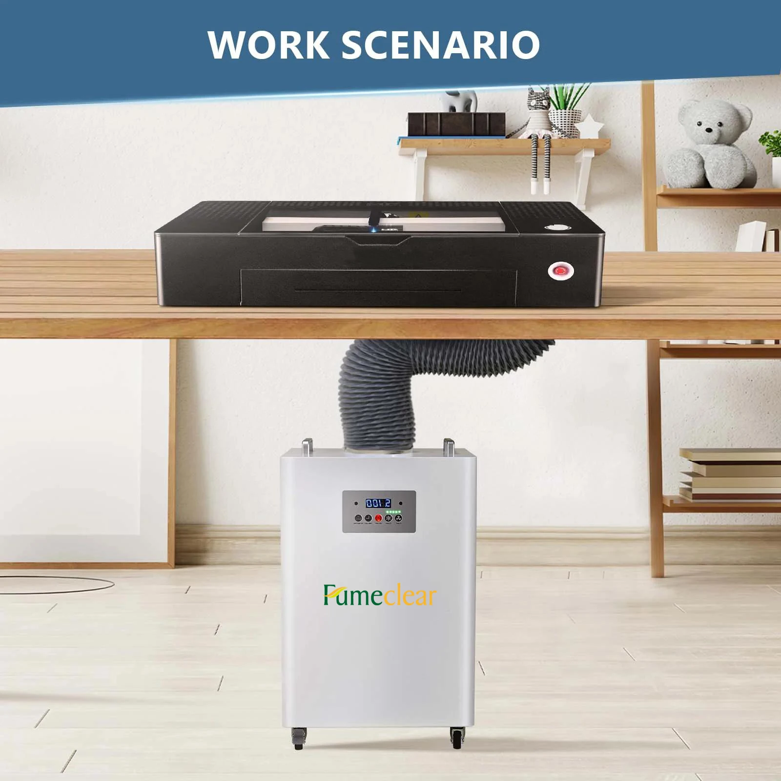 

350W Industrial Portable Laser Fume Extractor hepa Air Purifier With Activated Carbon Filter to Collect Dust and Odor