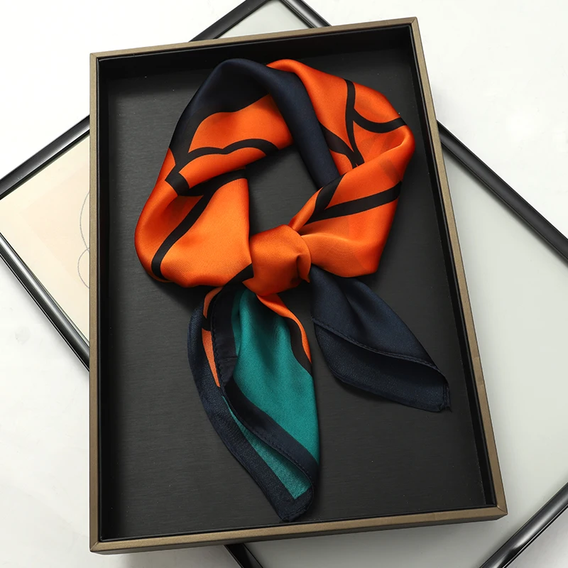 Luxury Women Silk Square Scarf Shawl Fashion Xiaoxiangfeng Print Design Satin Hijab Wraps Neckerchief Female Hair Bands 70*70CM