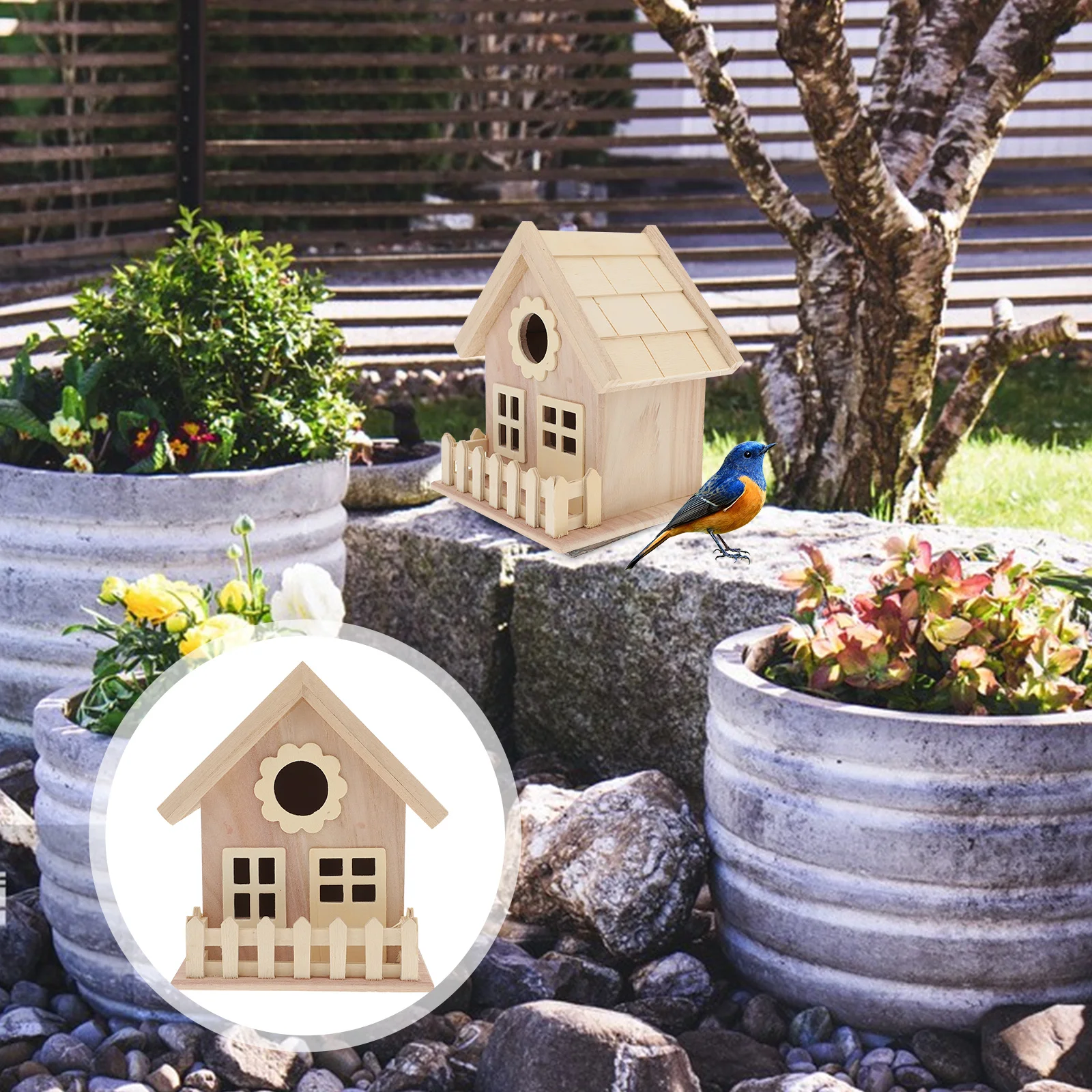 

Wooden Bird House Nest Ornaments Durable Safe Breeding Boxes for Wild Birds Diy Craft Unfinished Hut Bed Accessories