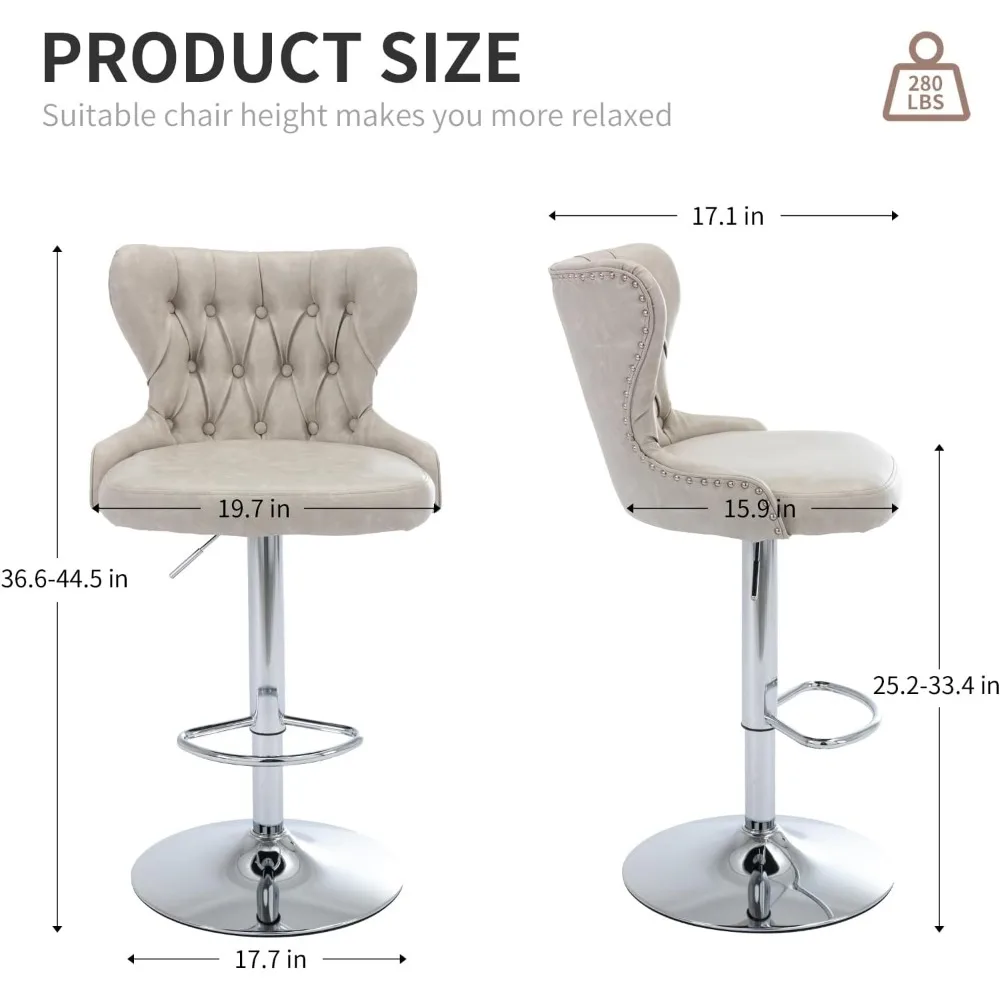 Ajustável girando PU Leather Bar Stool com encosto, contra altura, moderno conjunto de 4 peças