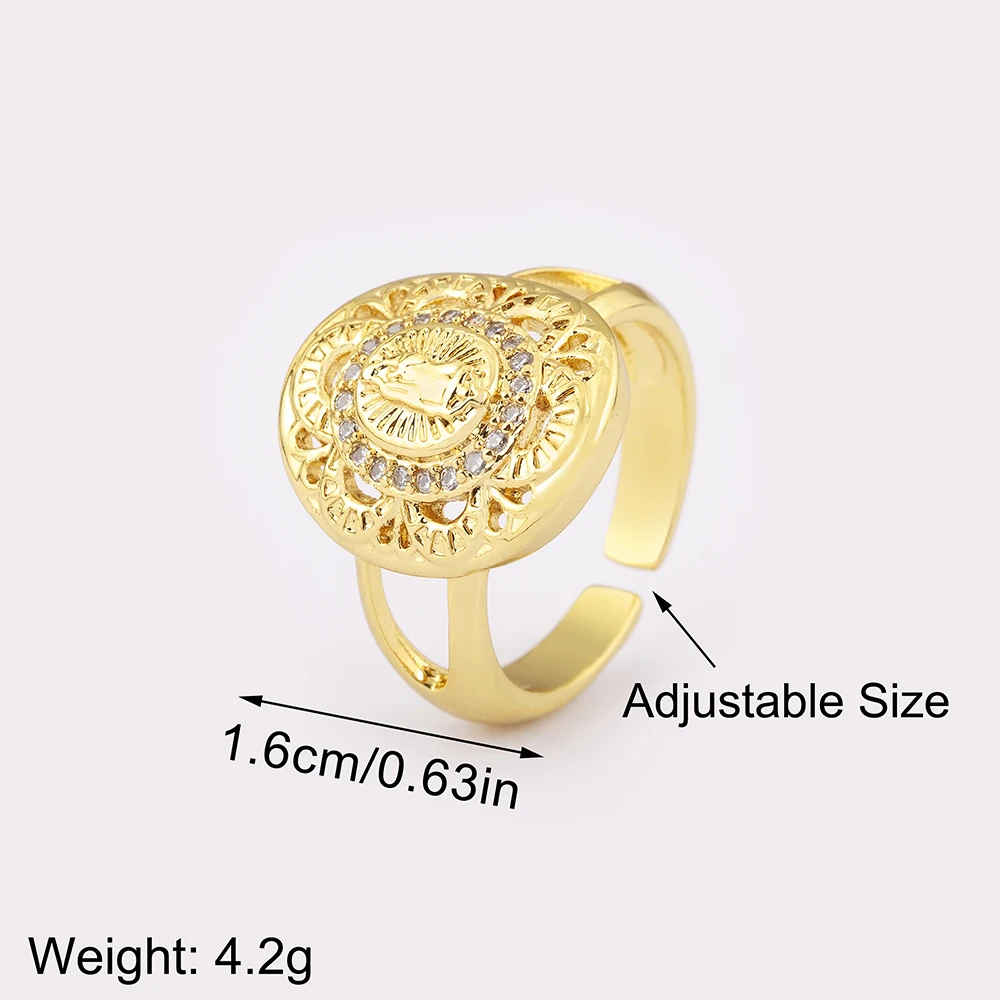 Nidin New Retro Round/Oval Shape Virgin Mary Charm Open Rings Adjustable For Women Men Shine Zircon Finger Jewelry Accessories