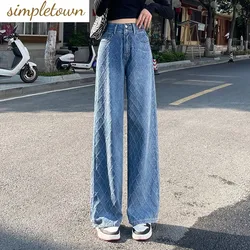 Pantalones vaqueros rectos de cintura alta para mujer, pantalón holgado y delgado a cuadros, diseño de moda, tendencia, primavera y verano, 2023