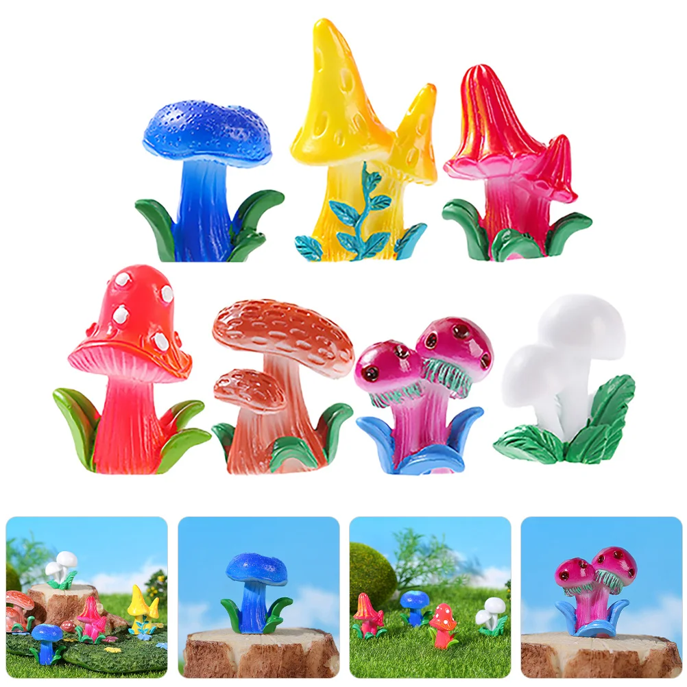

7Pcs Resin Mini Mushrooms Micro Landscape Decoration Bonsai Adornments Delicate Details Colors Garden Decors