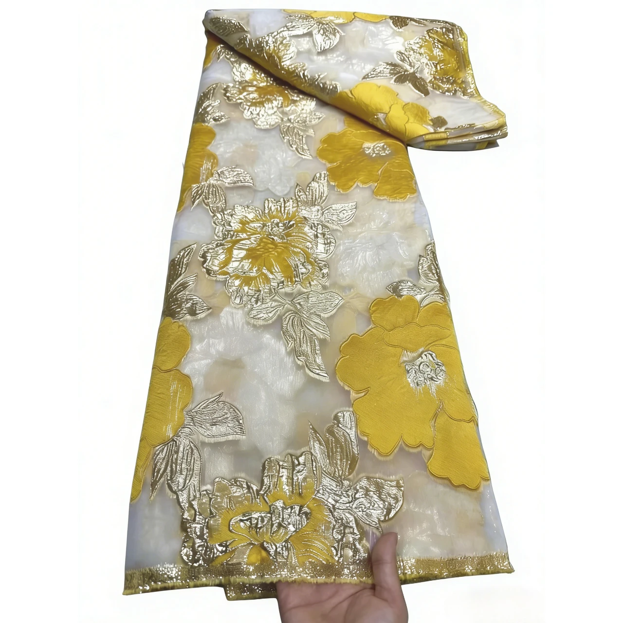 

Golden Yellow Floral Brocade Fabric 180x43.2in Luxury Jacquard Cloth for Party Gown Dress