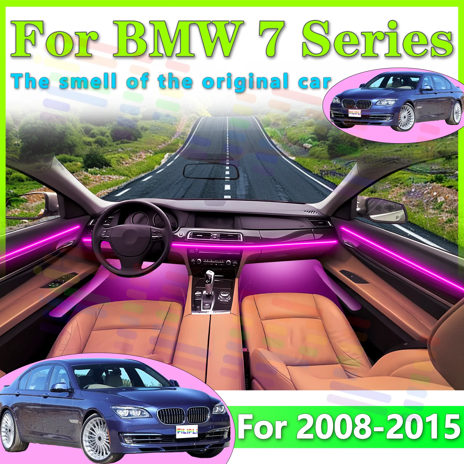 

For BMW 2008-2015 Car Interior RGB LED Atmosphere Light Strip Fiber Optic Neon Invisible Ambient Lamp APP Decoration Trim
