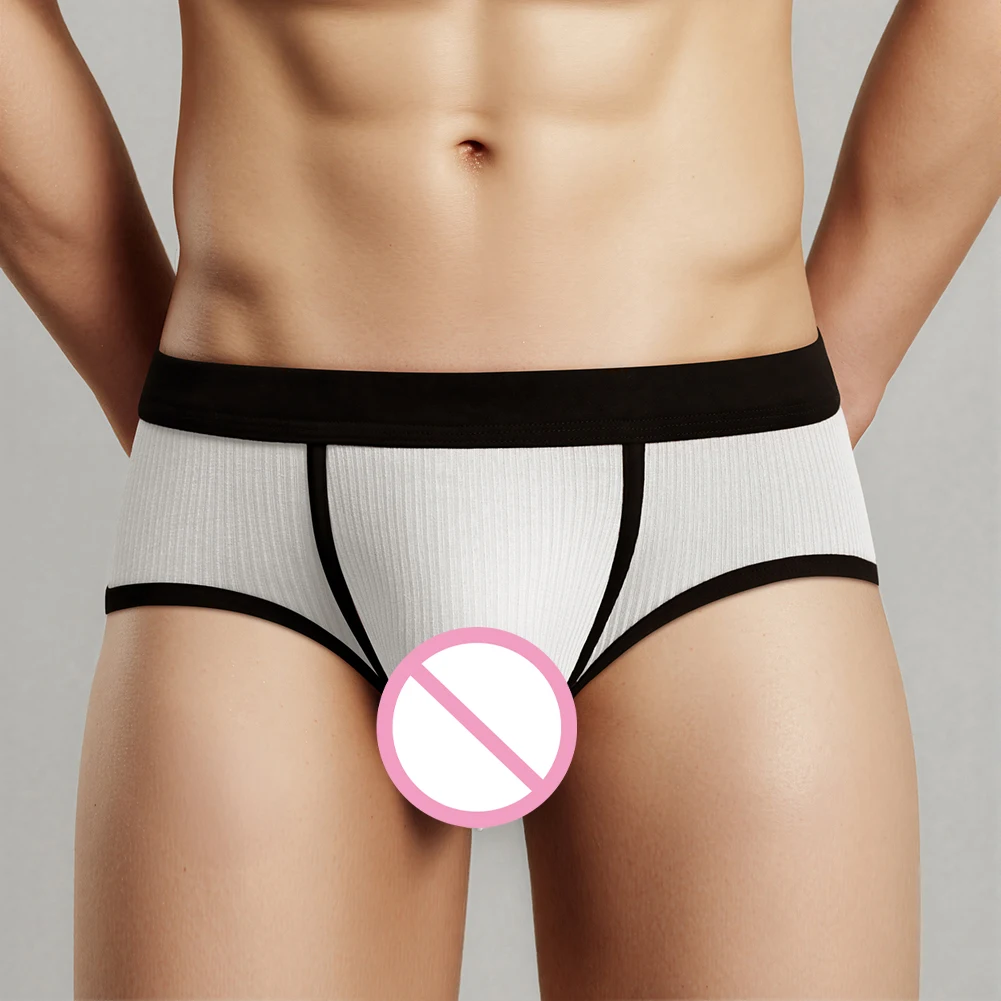 Man Fashion Simple Ribbed Large Pouch Briefs Underwear Breathable Casual Fitness Triangular Panties Man Lingerie