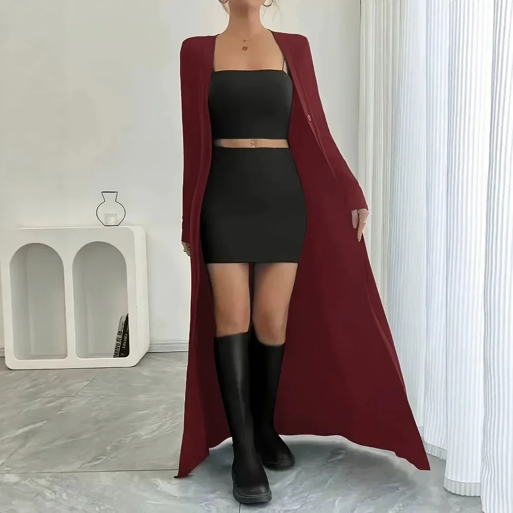 Women Autumn Solid Long Cardigan Long Sleeve Slim Fit Knit Sweater Elegant Ladies Casual Outerwear Knitted Coat Daily